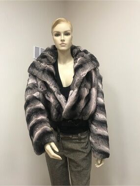 Plush Chinchilla luxury furs by Alexis & Gianni dyed Cropped Jacket in Charcoal